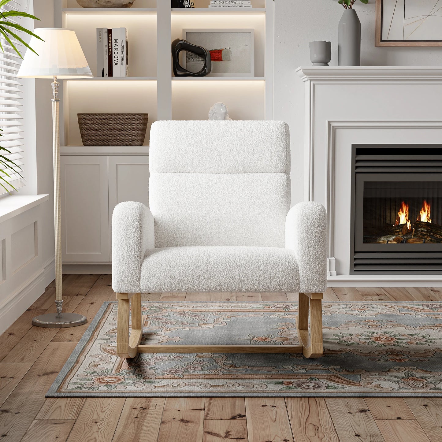 Rosahqnda Teddy Velvet Swing chair Square Backrest Design with Armrests, 5.5 Inch High Elatic Cushion