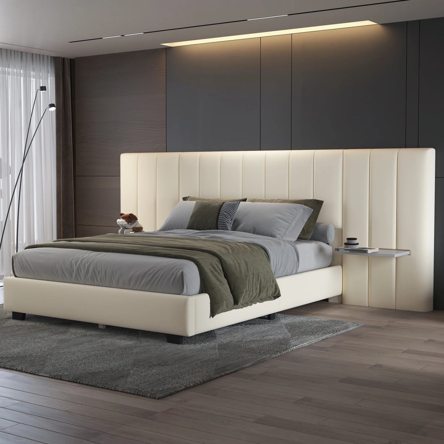 Rosahqnda upholstery bed 160x200 cm, double bed with extended headboard and backrest, with slatted frame, velvet fabric