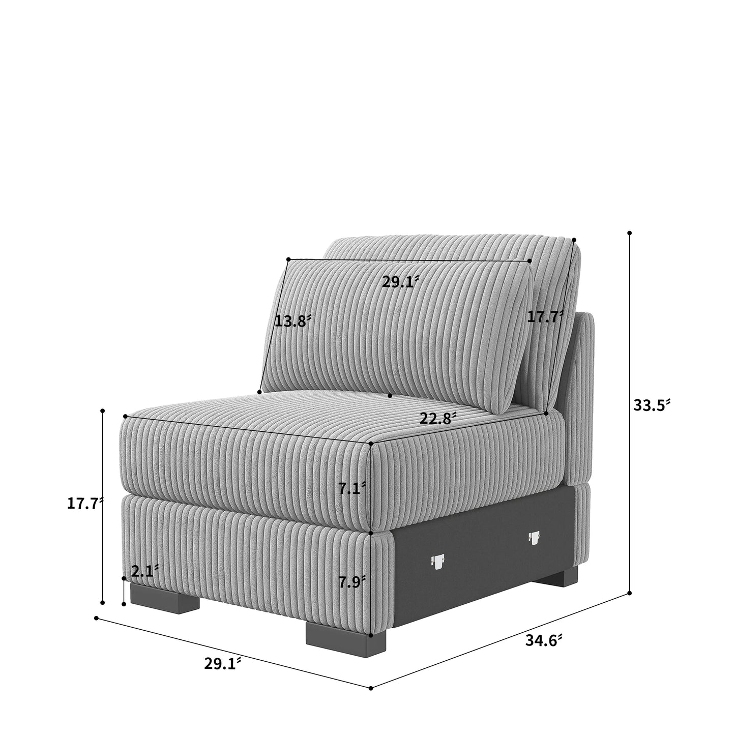 Creahappy - Single Modular Sofa Set - Corduroy Modular Sofa - Grey Single Seat Sofa