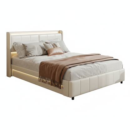 Wooden Aura Double Upholstery bed 140x200CM with 4 Drawers for Storage Backrest with Storage and Slatted Frame PU leather