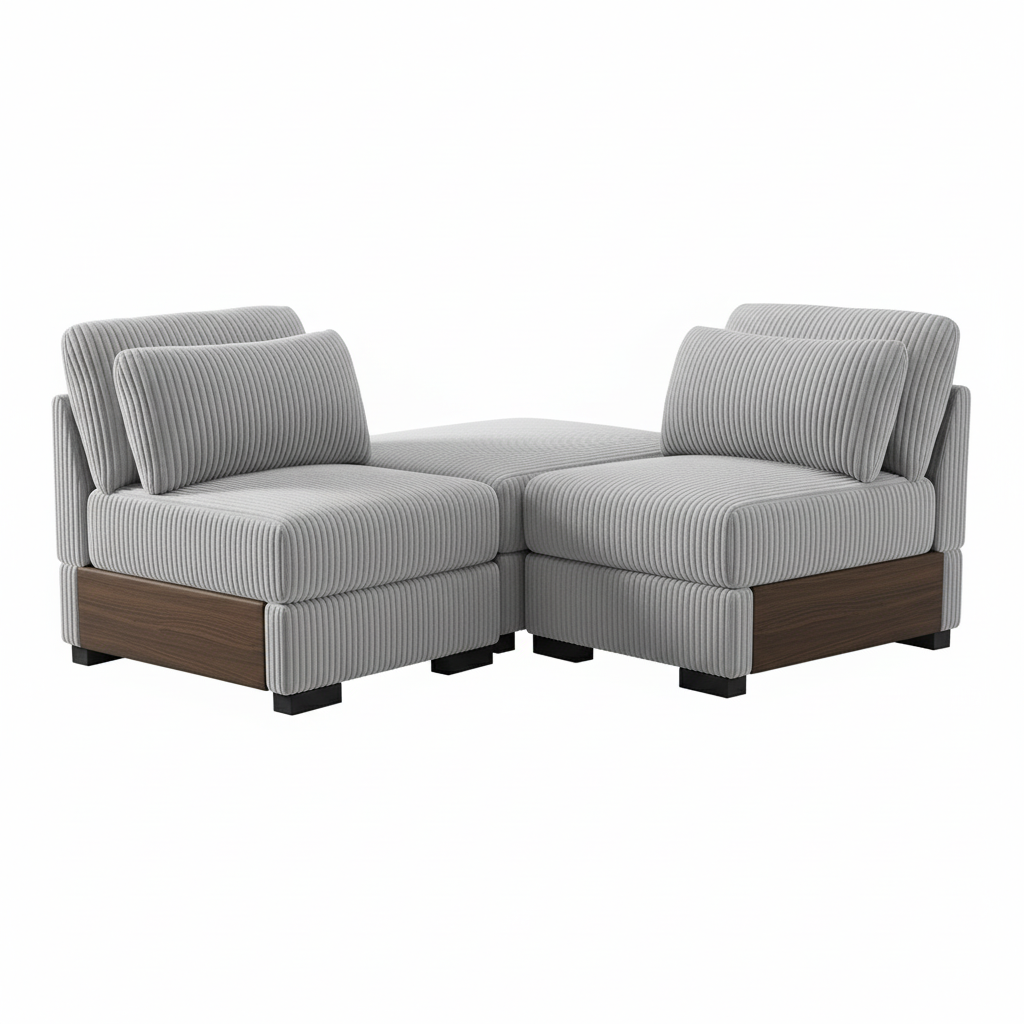Creahappy - Single Modular Sofa Set - Corduroy Modular Sofa - Grey Single Seat Sofa