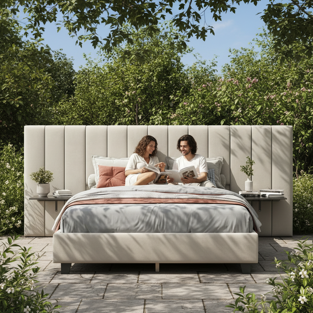 Rosahqnda upholstery bed 160x200 cm, double bed with extended headboard and backrest, with slatted frame, velvet fabric