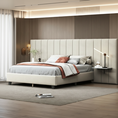 Rosahqnda upholstery bed 160x200 cm, double bed with extended headboard and backrest, with slatted frame, velvet fabric