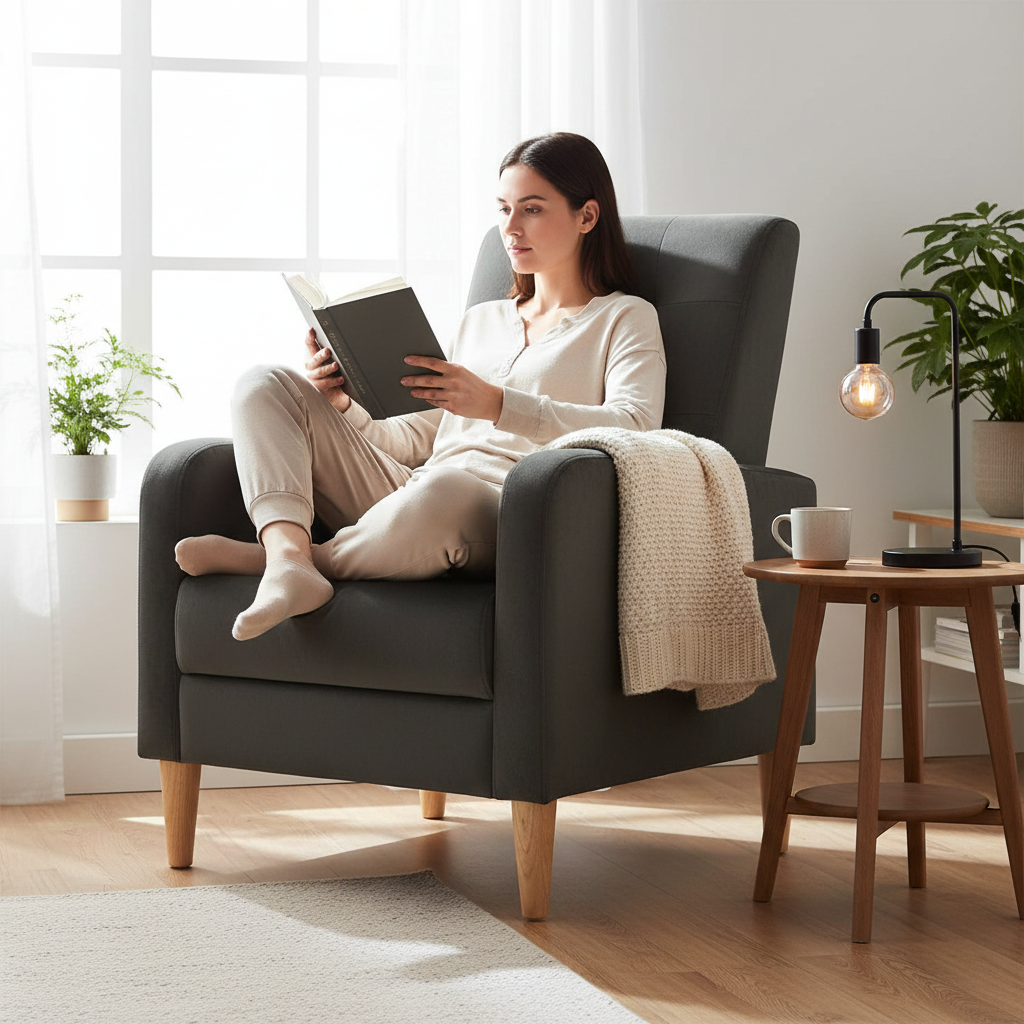 Velvet Lounge Armchair Scandinavian Relax Convertible Armchair with Padded Seat Armrests High Back For Living Room Bedroom Home