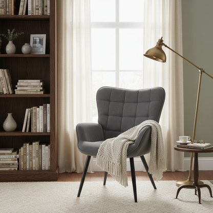 Modern Wingback Armchair Relax Vintage Lounge Upholstered Reading TV Leisure Sofa Chair for Living Room Home Decor