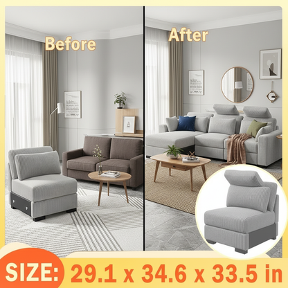 Creahappy - Single Modular Sofa Set - Corduroy Modular Sofa - Grey Single Seat Sofa