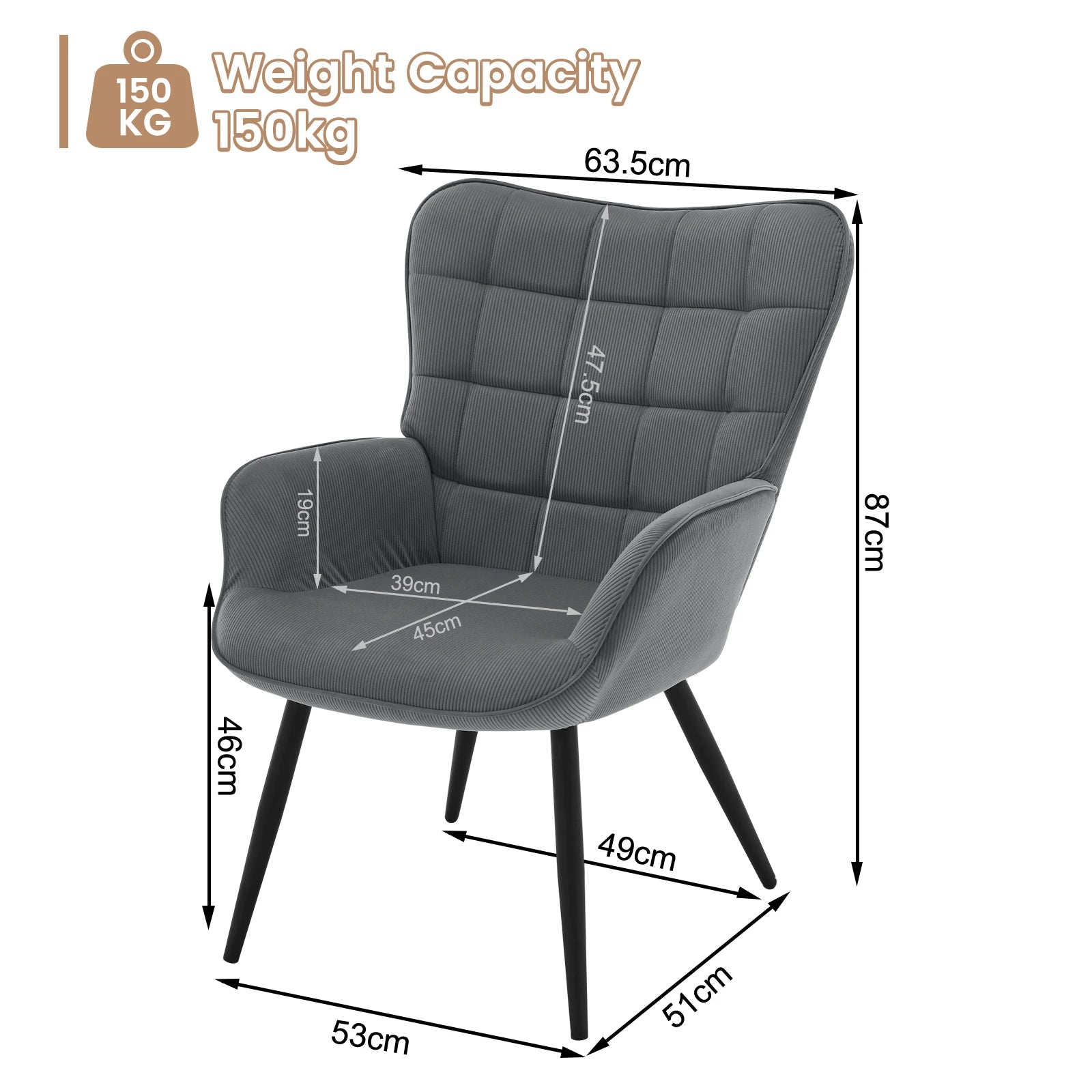 Modern Wingback Armchair Relax Vintage Lounge Upholstered Reading TV Leisure Sofa Chair for Living Room Home Decor