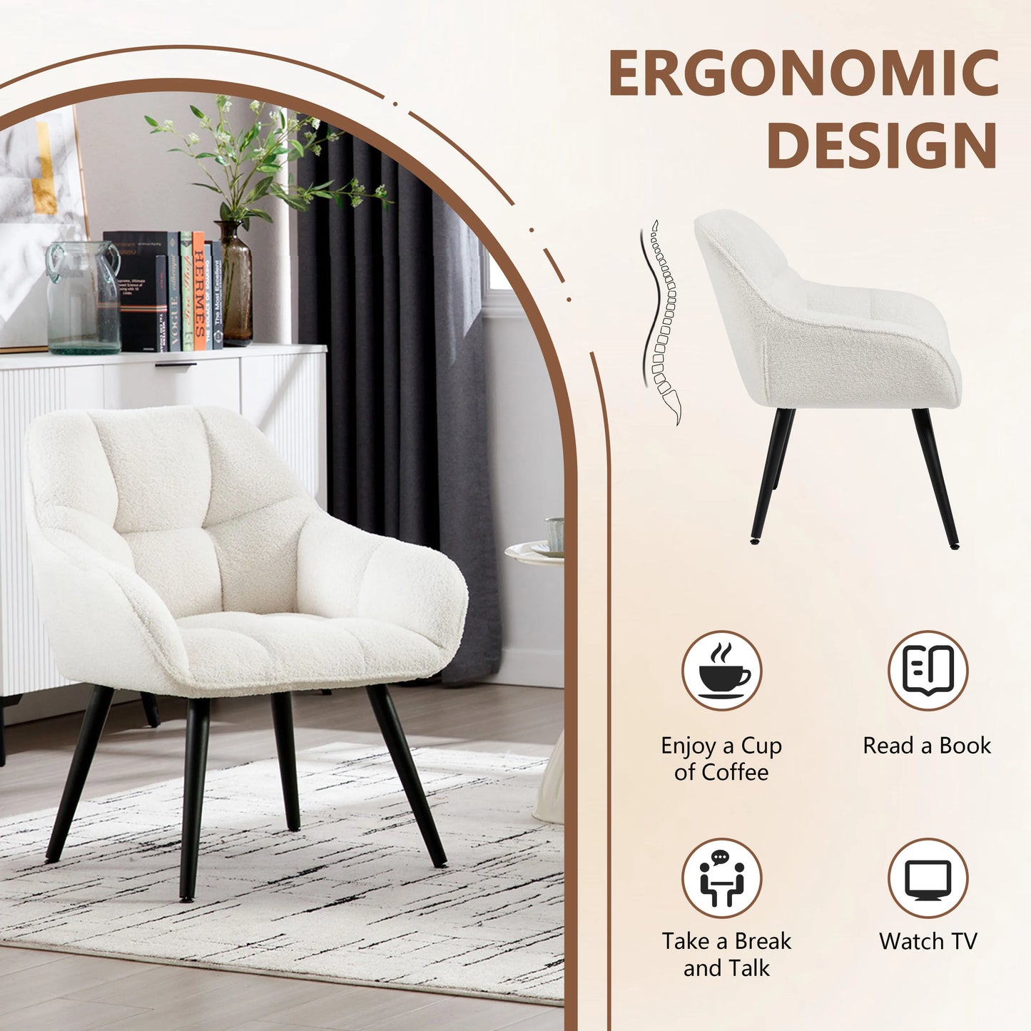 WOLTU Relaxation Armrest Chair Modern Style Lounge Upholstered Chair with Metal Legs Reading Chair for Bedroom Living Room