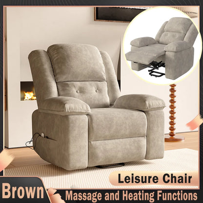 Creahappy - Recliner Chair with Lift Assist, Heating Function, Reclining Feature, Electric Adjustable Leisure Chair - Brown