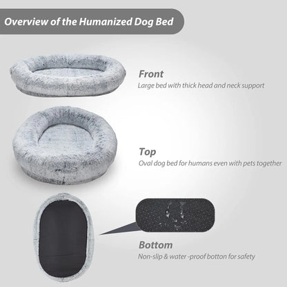 65x37.4x11.8 Inches Human Dog Bed, Detachable Multifunctional Oval Large Dog Bed With Non-slip Design, Human Size Dog Bed