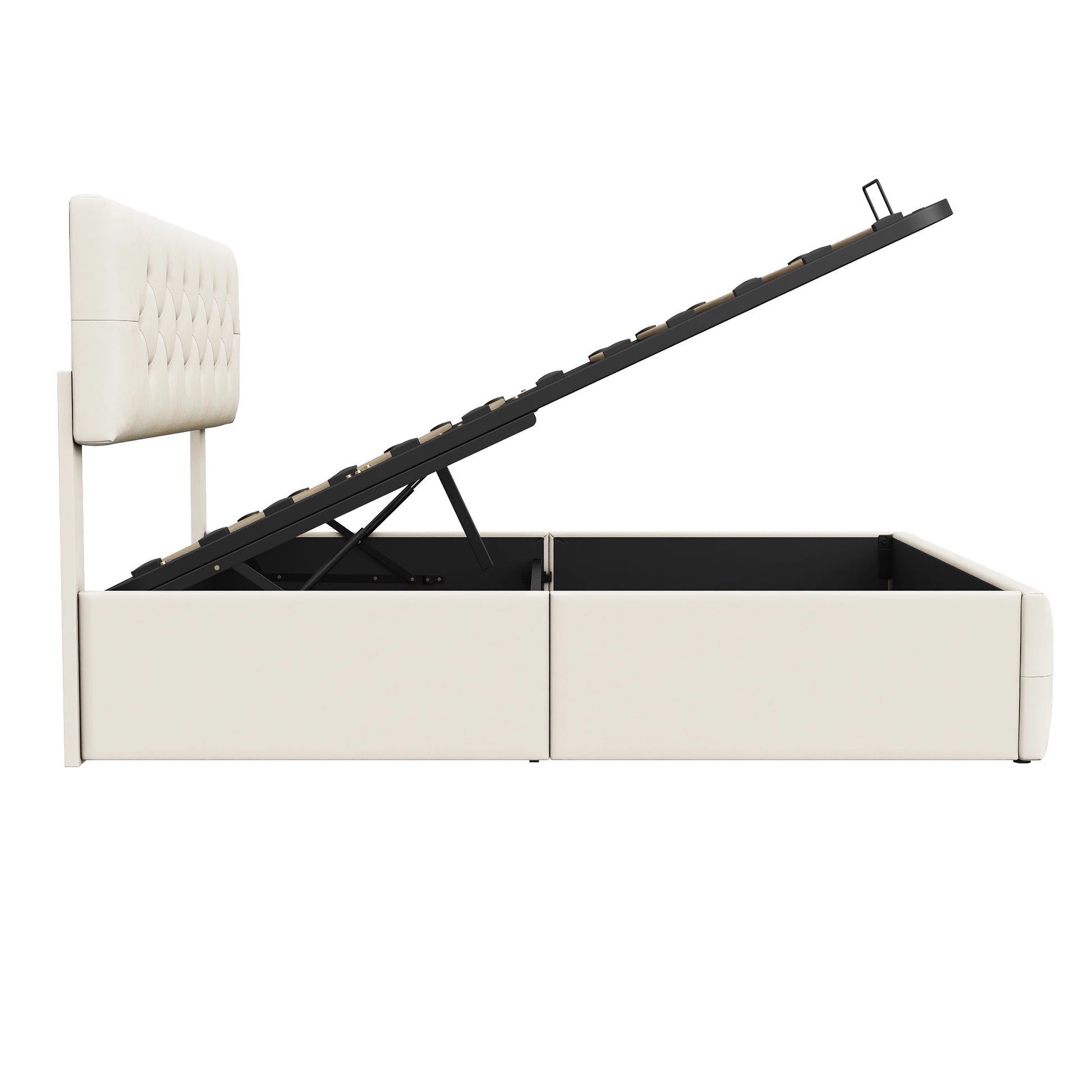 Rosahqnda Upholstered bed double bed frame, lifting bed with large storage space, beige,velvet fabric, without mattress