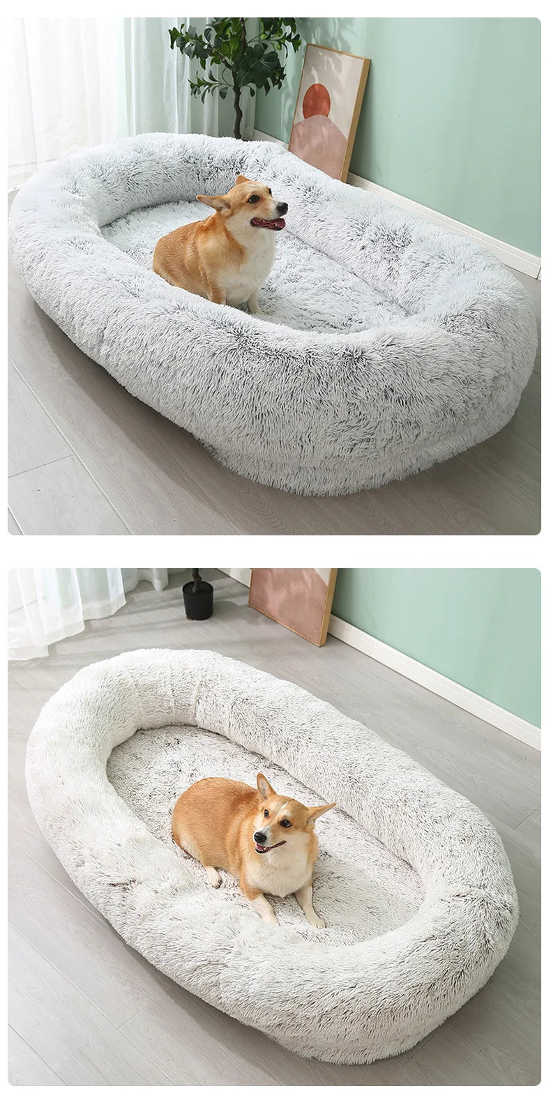 65x37.4x11.8 Inches Human Dog Bed, Detachable Multifunctional Oval Large Dog Bed With Non-slip Design, Human Size Dog Bed