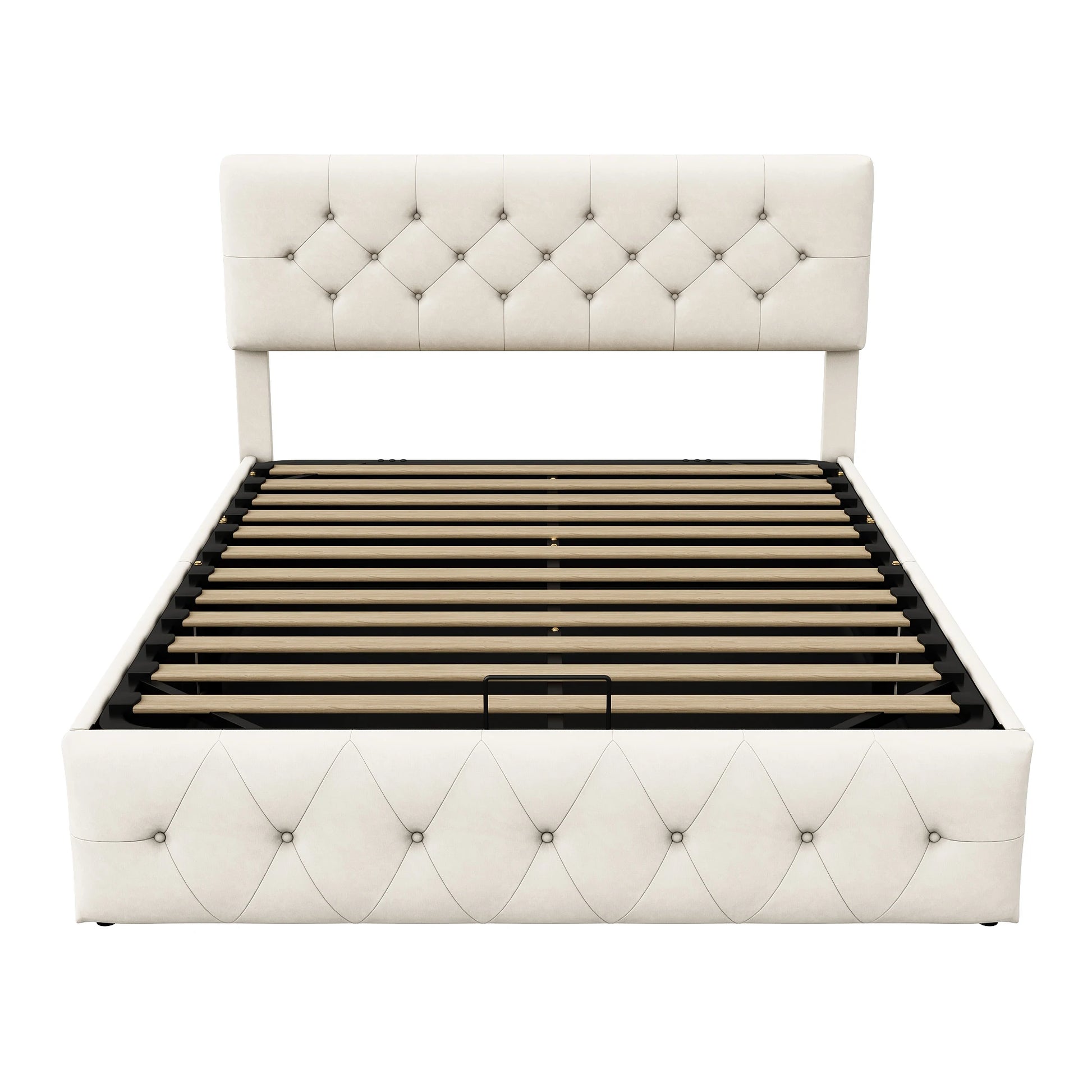 Rosahqnda Upholstered bed double bed frame, lifting bed with large storage space, beige,velvet fabric, without mattress