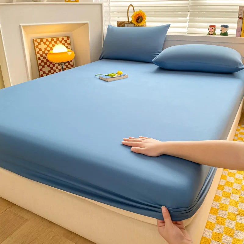 Soft Cotton Fitted Bed Sheet with Elastic Band Solid Color Mattress Cover for Single Double King Queen Bed 140/150/160/180/200