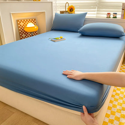 Soft Cotton Fitted Bed Sheet with Elastic Band Solid Color Mattress Cover for Single Double King Queen Bed 140/150/160/180/200