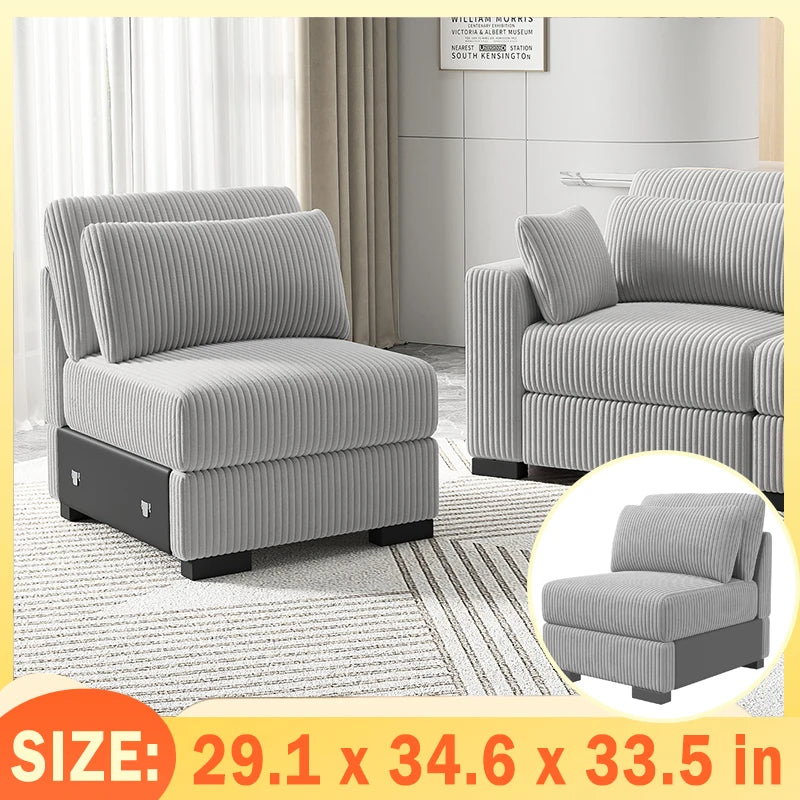 Creahappy - Single Modular Sofa Set - Corduroy Modular Sofa - Grey Single Seat Sofa