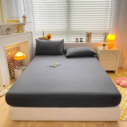 Soft Cotton Fitted Bed Sheet with Elastic Band Solid Color Mattress Cover for Single Double King Queen Bed 140/150/160/180/200