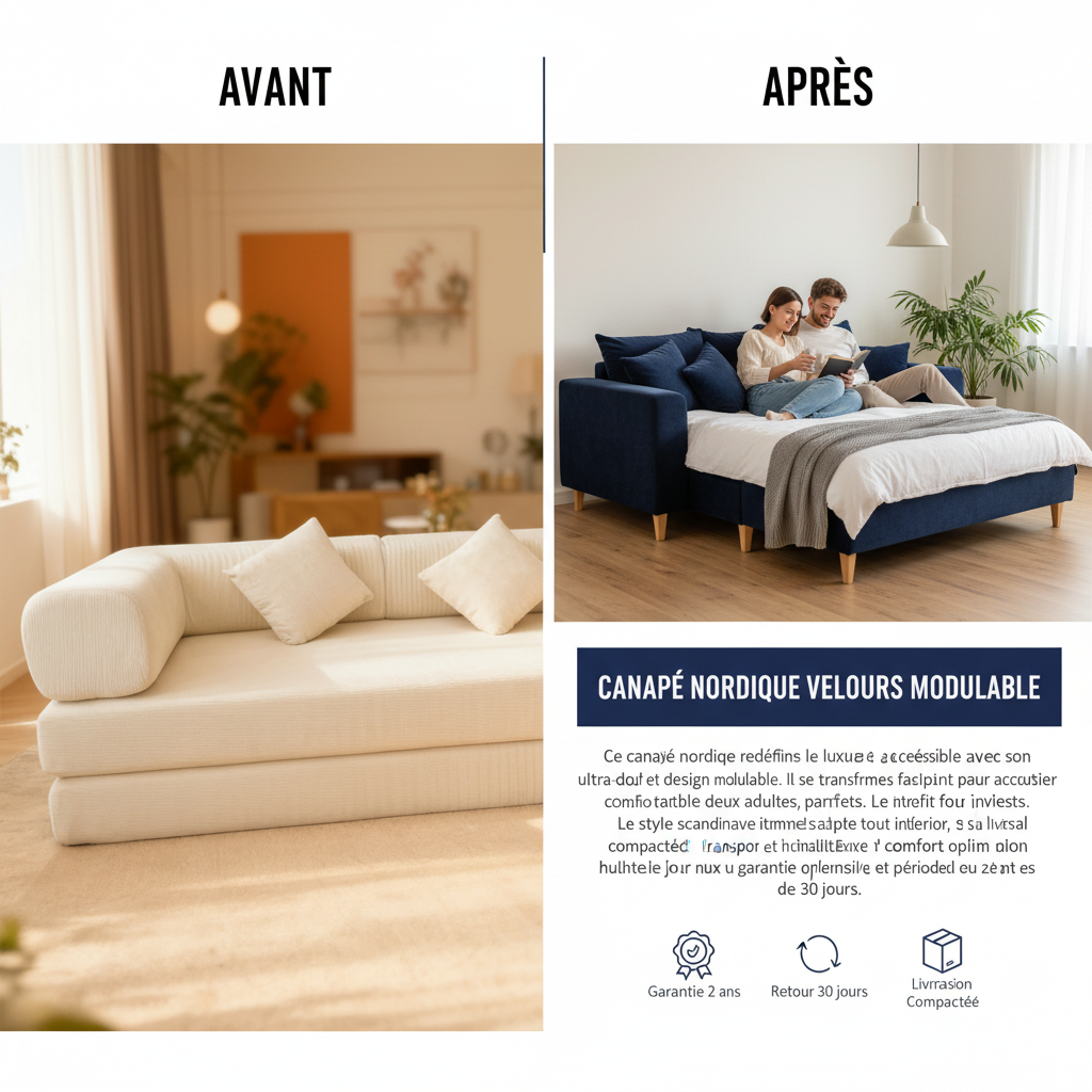 Modern Nordic Velvet Fabric Sectional Sofa with Compressed Sofa Bed in a Box for Living Room Furniture