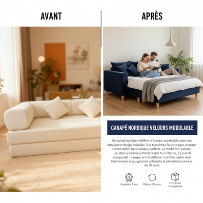 Modern Nordic Velvet Fabric Sectional Sofa with Compressed Sofa Bed in a Box for Living Room Furniture