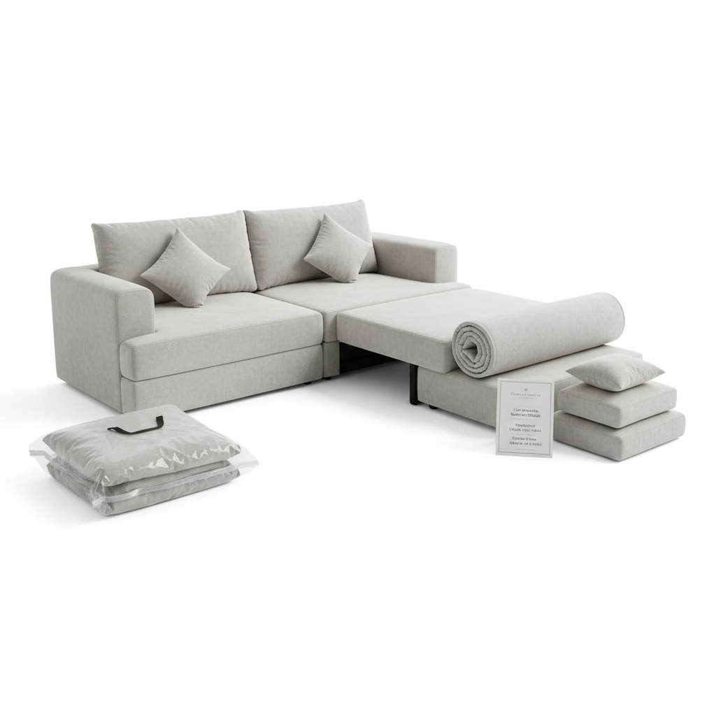 Modern Nordic Velvet Fabric Sectional Sofa with Compressed Sofa Bed in a Box for Living Room Furniture