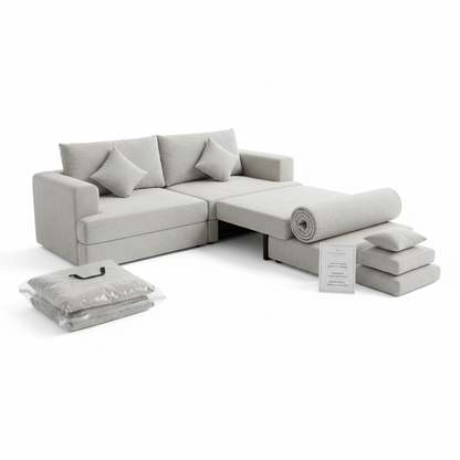 Modern Nordic Velvet Fabric Sectional Sofa with Compressed Sofa Bed in a Box for Living Room Furniture