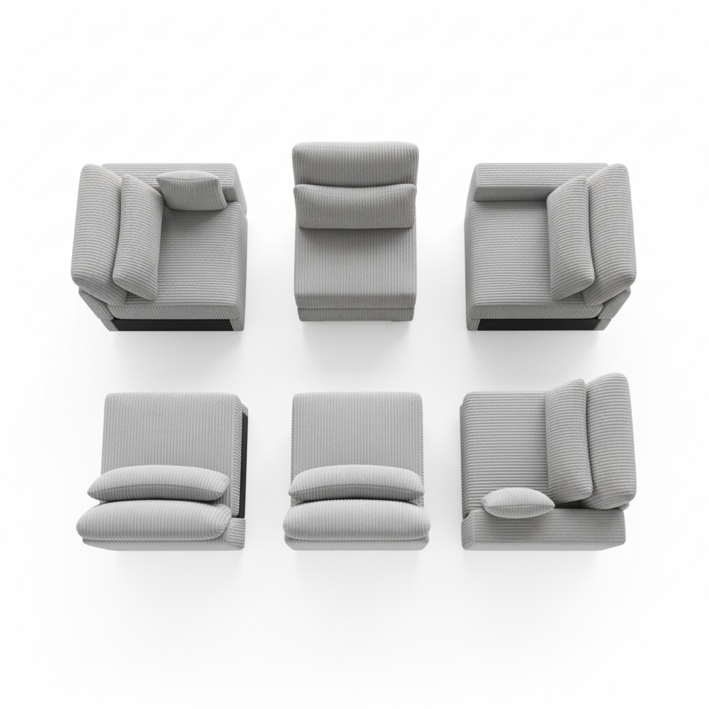Creahappy - Single Modular Sofa Set - Corduroy Modular Sofa - Grey Single Seat Sofa