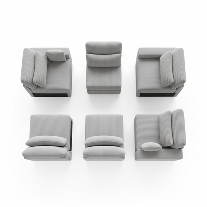 Creahappy - Single Modular Sofa Set - Corduroy Modular Sofa - Grey Single Seat Sofa