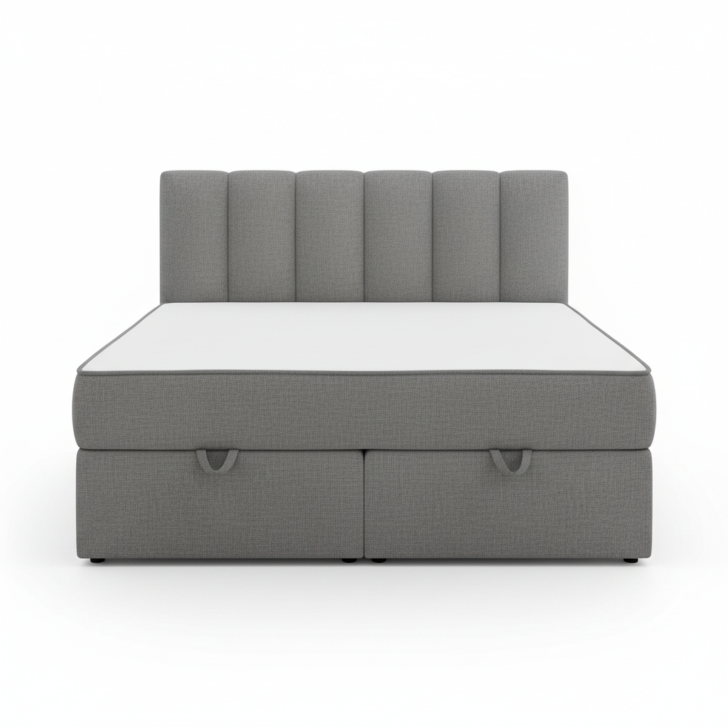 Rosahqnda cushion bed Padded Hydraulic bed frame Grey Pu Linen Headboard Linen Fabric Without Mattress