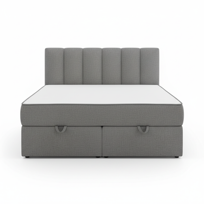 Rosahqnda cushion bed Padded Hydraulic bed frame Grey Pu Linen Headboard Linen Fabric Without Mattress